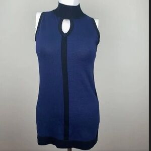 Worn faded Keyhole navy sleeveless tank mock neck